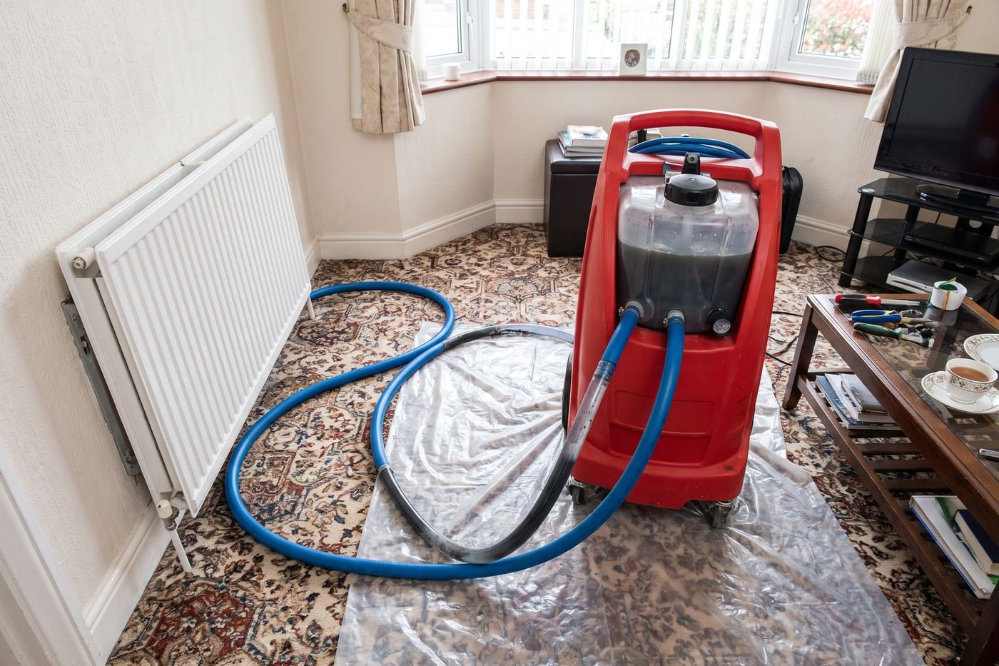 Power flush being carried out before a boiler installation in Chesterfield